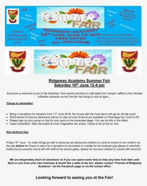 Letter Ridgeway Academy Summer Fair