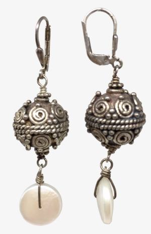 Sterling Silver Bali Pearl Drop Earrings - Earrings