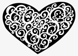 Ornamental Line Art In A Heart Shape - Vector Love Hitam Putih