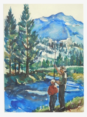 Father And Son Fishing, Unsigned, C - Painting