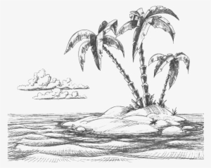 Beach Sketch Island Transprent Png Free Download - Dibujos De Playas A Lapiz