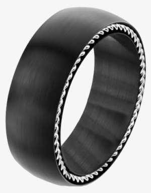 Men's Stainless Steel Matte Black Ring With Steel Cables - Steel