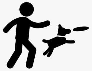 Man Throwing A Disc And Dog Jumping To Catch It Comments - Dog Play Icon Png
