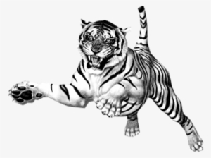 Jumping Tiger Clipart - Tiger Picture Black And White Transparent Background
