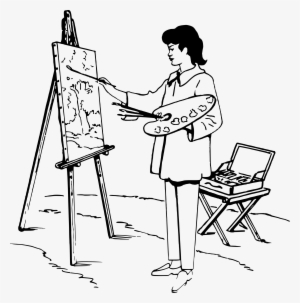 Painting Easel Artist Clip Art Watercolor Woman - Artist And Easel Line Drawing