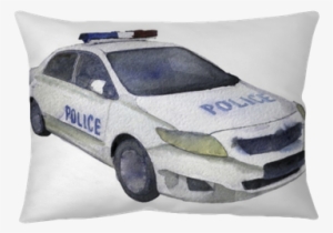 Watercolor Sketch Of Police Car On White Background - Police Car