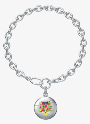 Watercolor Cat Lotus Coin With Aurora Bracelet In Silver - White Chains Png