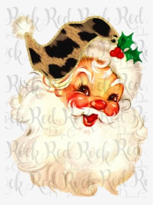 Leopard With Gold Santa - Printable Vintage Christmas Card
