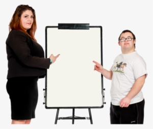 Two People Standing In Front Of A Flipchart - Whiteboard