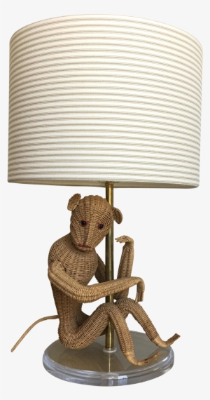 This 1960s Natural Wicker Lamp Features A Large Seated - Lampshade
