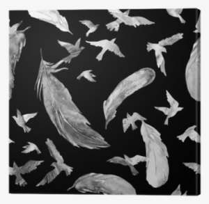 Watercolor Silhouettes Of Flying Birds And Feathers - Watercolor Painting