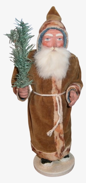 German Santa Claus Candy Container In Brown Suit And - Feather Christmas Tree