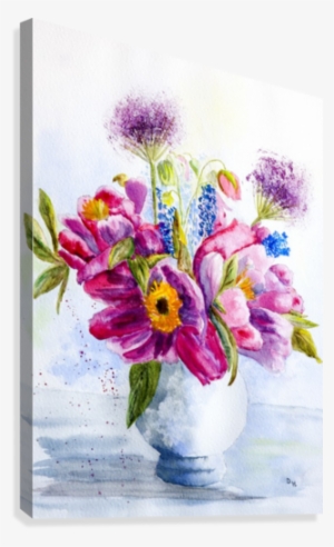 Summer Flowers In A China Vase Canvas Print - Bouquet