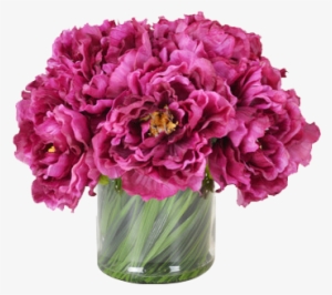 Magenta Peony Bouquet In Acrylic Water Glass Vase By