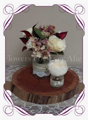 Vine Pastel Rose And Hydrangea Silk Artificial Flower - Rustic Decoration With Burgundy