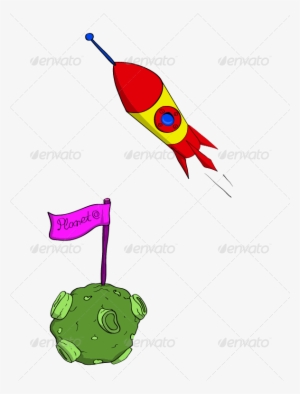 Cartoon Rocket And Planet - Vector Graphics