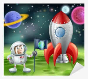 Cartoon Astronaut And Vintage Rocket Sticker • Pixers® - Lamina De Un Astronauta
