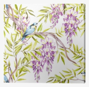 Library Seamless Pattern With Wisteria - Watercolor Painting