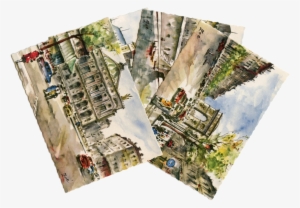4 Paris Watercolor Print Postcards By Zoe Circa 1950-1960s - Sketch
