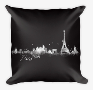 Paris, France Watercolor City Skyline * Black Pillow