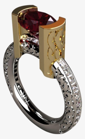 Infinity Red Zircon, 18k Gold And Diamond Ring - Greg Neeley