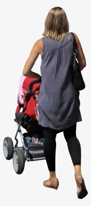 Mother Pushing Her Child In A Pram - Mother With Stroller Png