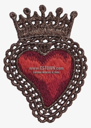 Metallic Thread Red Heart With Crown Fancy Embroidery - Metallic Fiber