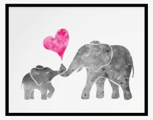 Petite Bello Wall Decor 10x12inch Noframe Elephant - Mom And Baby Elephant Watercolor