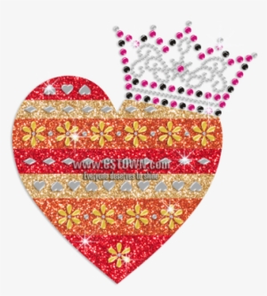 Pretty Heart With Crown Iron-on Glitter Rhinestone - Blue Heart With A Crown