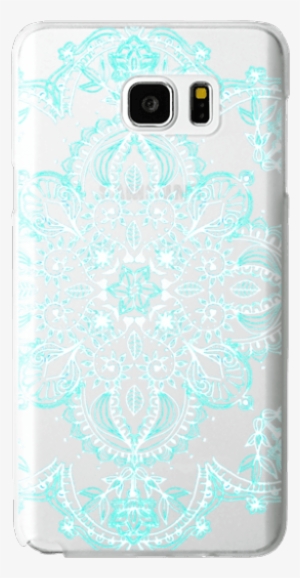 Aqua And White Lace Mandala - Mobile Phone