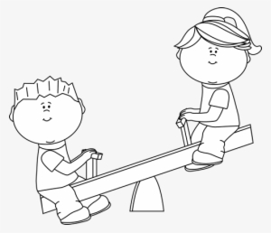 Black And White Kids On A Seesaw - Line Art See Saw