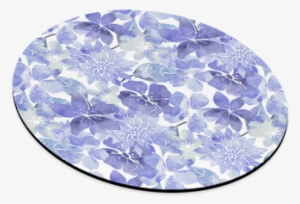 Blue Watercolor Flower Pattern Round Mousepad - Watercolor Painting