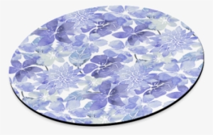 Blue Watercolor Flower Pattern Round Mousepad Blue