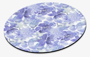Blue Watercolor Flower Pattern Round Mousepad Blue - Blue Green Watercolor Flower Pattern Notebook - By