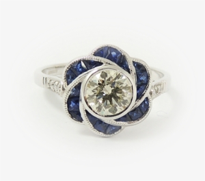 18k White Gold Art Deco Diamond And Sapphire Ring - Product