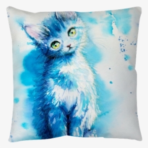 Sitting Cute Little Blue Cat - Imagenes De Gatos Acuarelas
