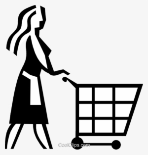 Woman Pushing A Grocery Cart Royalty Free Vector Clip - Mulher Com Carrinho De Compras Png