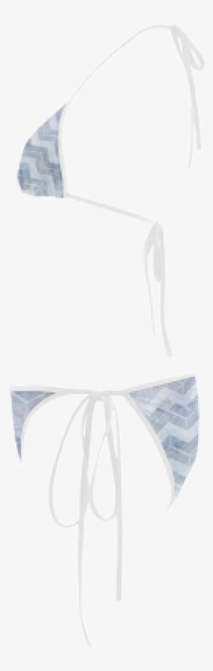 Chevron In Blue Watercolors Custom Bikini Swimsuit - Swimsuit Top