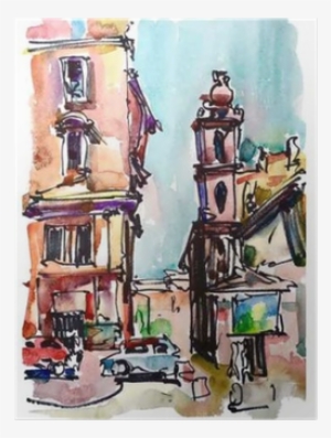 Original Freehand Sketch Watercolor Painting Of Rome - Watercolor Painting
