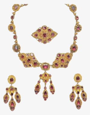 Antique Parure Set Cannetille Garnet Necklace Earring - Earring