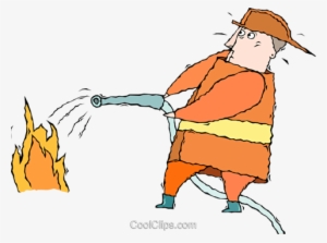 Fire Man Battling A Blaze Royalty Free Vector Clip - Fire Hose Putting Out Fire