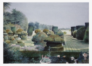 A Painting Of A Chess Set Made Out Of Topiary Set Out - Painting