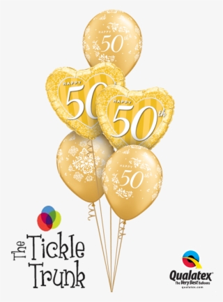Happy 50th Anniversary Gold Balloon Bouquet An-06 - 50th Wedding Balloon Gold Png