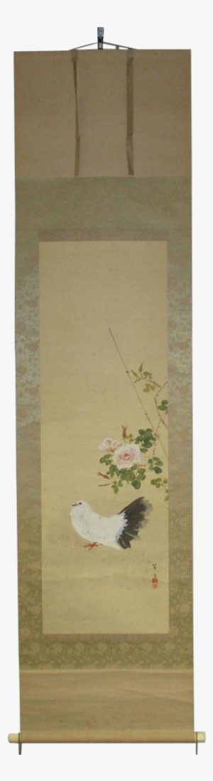 Japanese Vintage Silk Scroll Decorated With A Hand - Painting