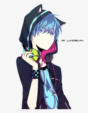 Anime Boy With Cat Hood And Headphones - Anime Boy With Head Phones