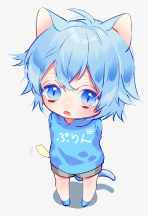 anime child boy with blue hair