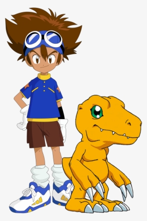 Tai & Agumon - Cartoon Characters With Goggles