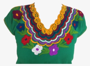Green Mexican Blouse With Flowers - Casa Fiesta Designs Floral Mexican Blouse - Embroidered