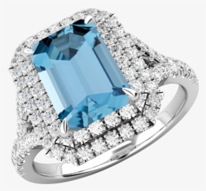 A Stunning Aqua And Diamond Double Halo Ring Set In - Emerald Ring Diamond