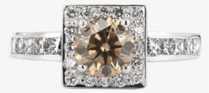 Cognac Diamond Square Halo Ring - Engagement Ring